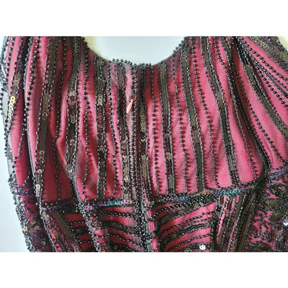Women XL Flapper dress costume halloween maroon Burgundy wine fringe black Party - Picture 6 of 14